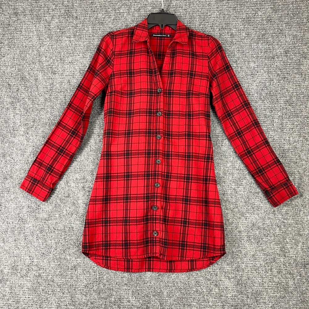 Abercrombie Fitch Plaid Shirt Dress Women XS Long Sleeve Belted Casual Flannel